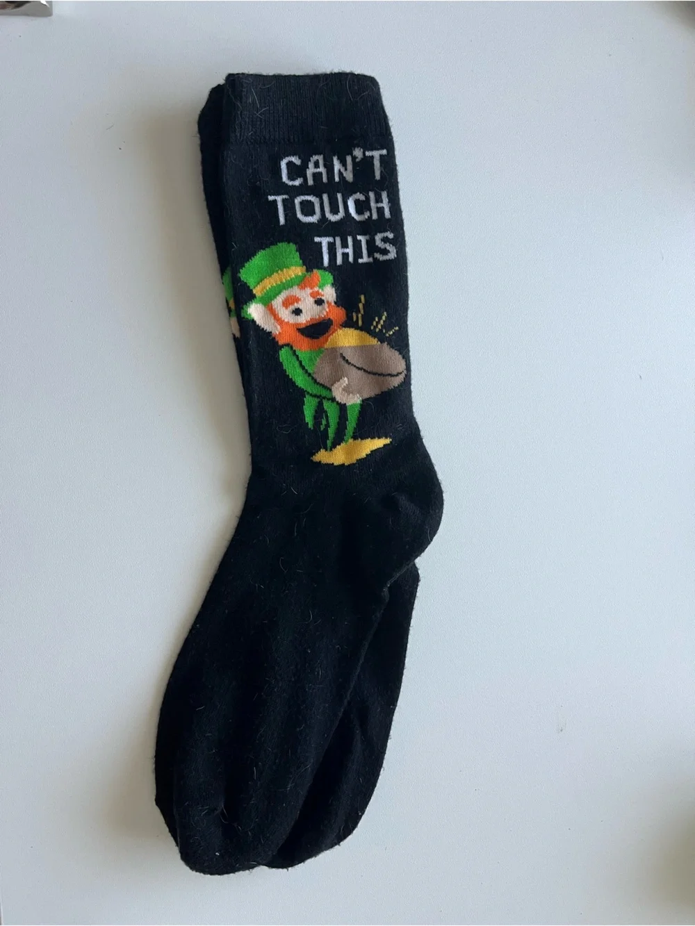 Black Novelty Socks with Colorful Leprechaun Design
